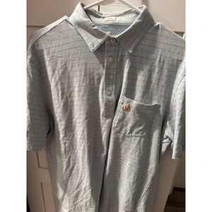 Johnny O Hangin Out Mens Striped Polo Shirt Light Blue Orange Size L